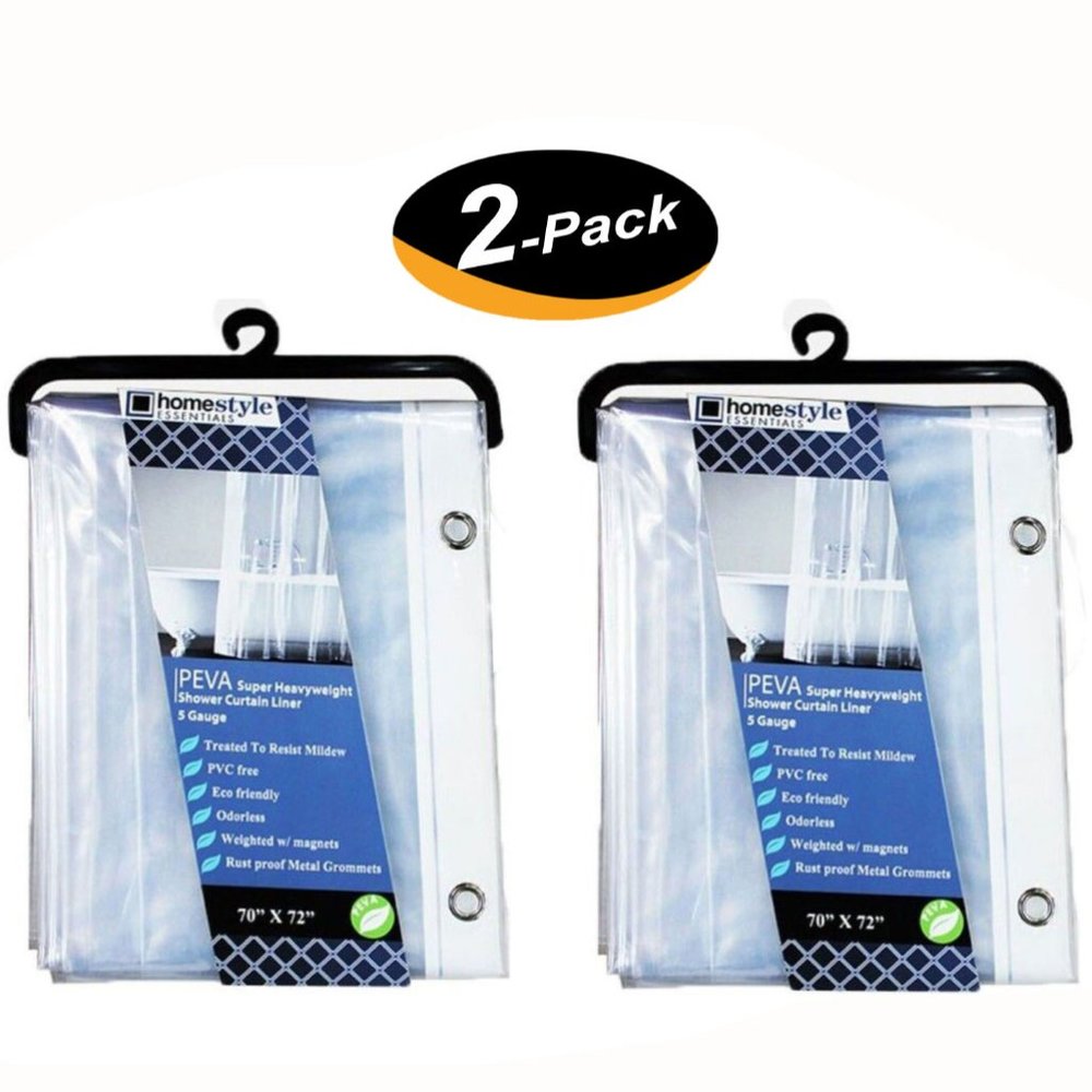 (2 Pack) PEVA Super Heavy Weight Shower Curtain Liner 5G W/ 3 Magnets 70" x 72"